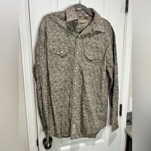 Rafter C Shirt Mens Khaki Tan Paisley Pearl Snap Western Cowboy Western Sz L